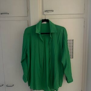 Q2 Bright Green Button-Down Women's Blouse